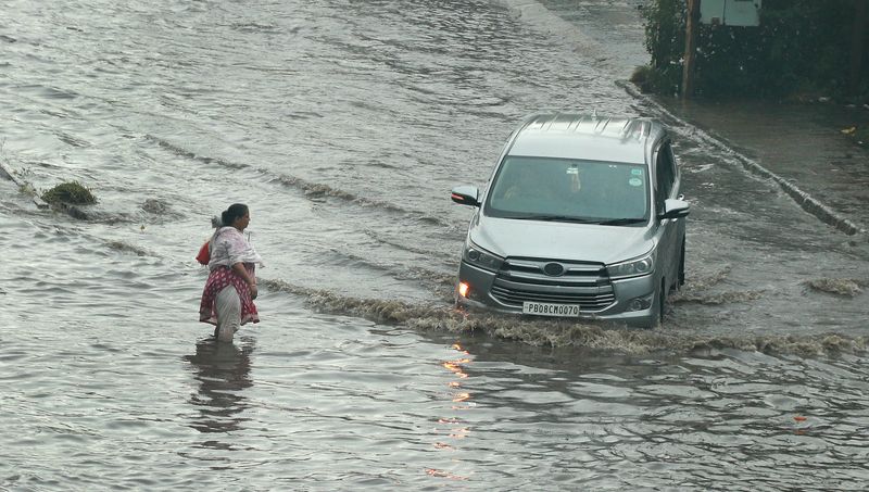jalandhar life thrown off gear as rain floods major roads