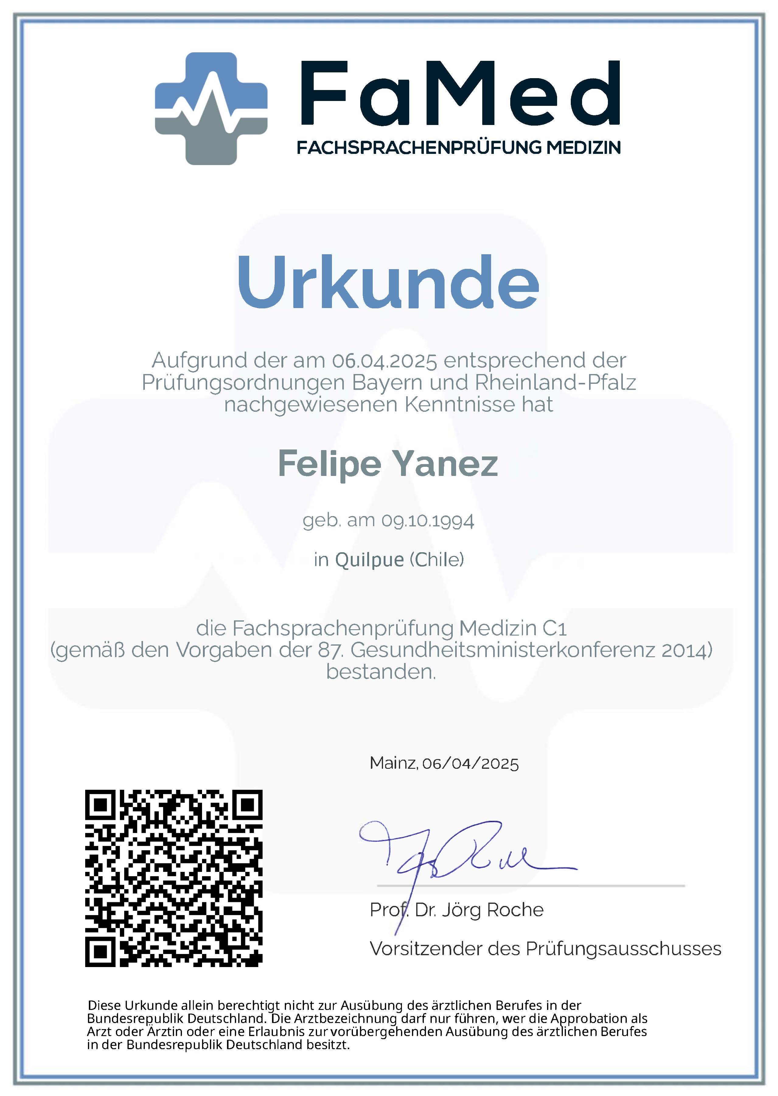 FaMed Certificate