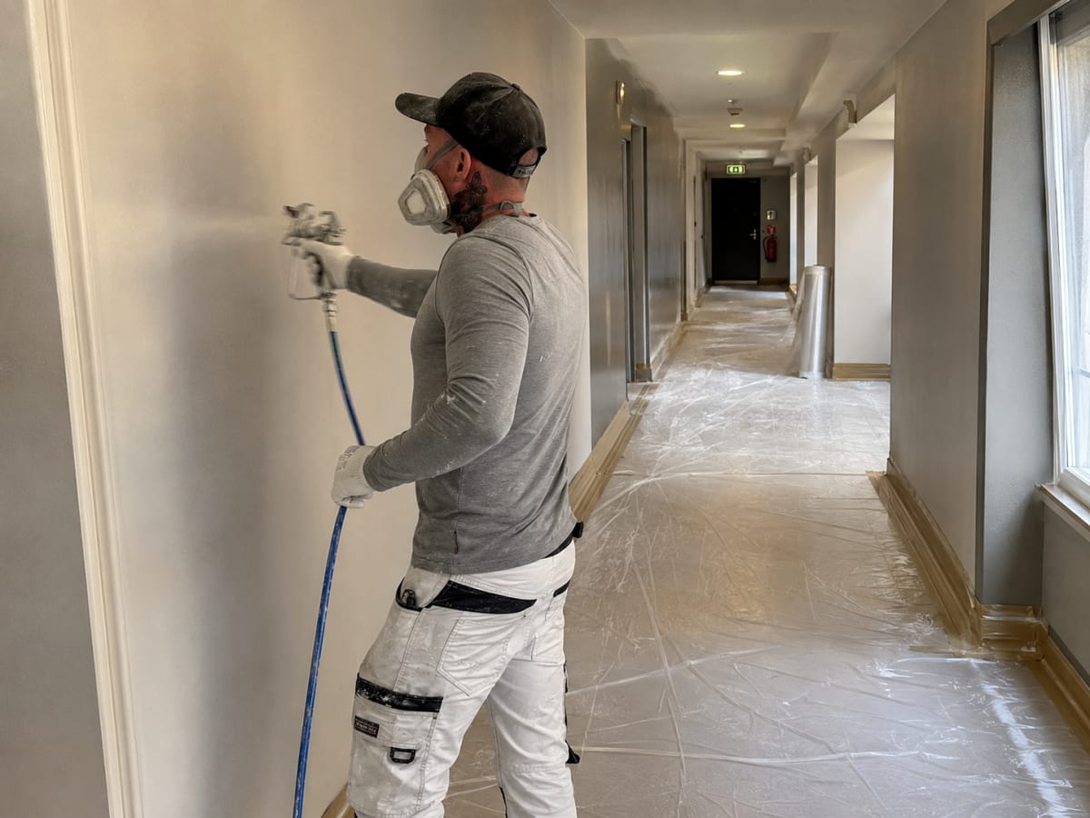 Commercial painting and decorating project in progress
