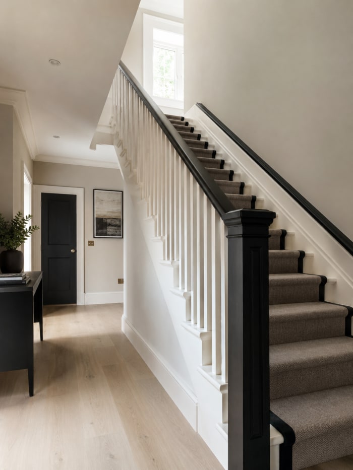 Spray-applied finish — client staircase Manchester, Redecorate
