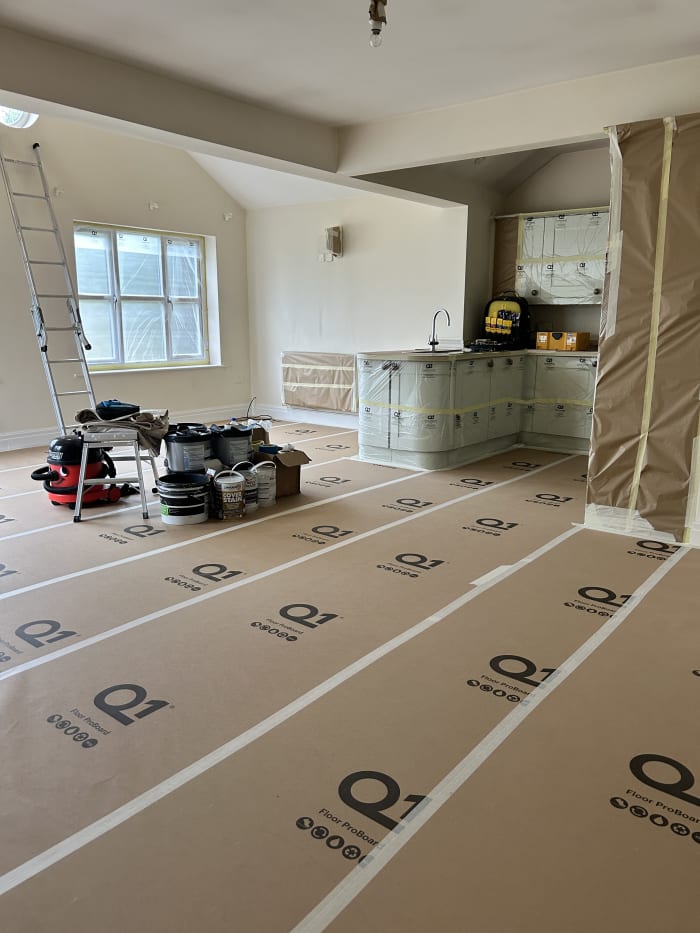 Floor fully protected with Q1 covering ahead of preparation work