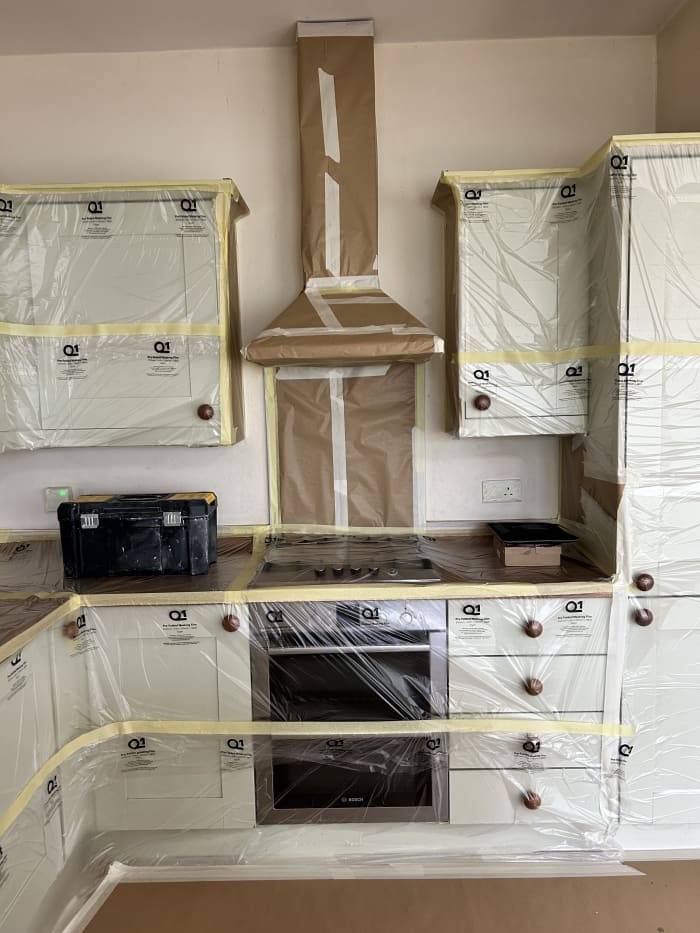 Kitchen fully masked with Q1 protection &mdash; bungalow, Grappenhall