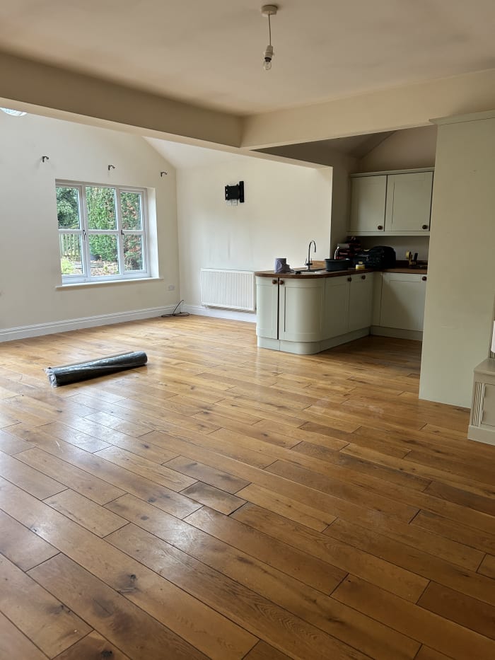 Floor before protection was laid &mdash; bungalow redecoration, Warrington