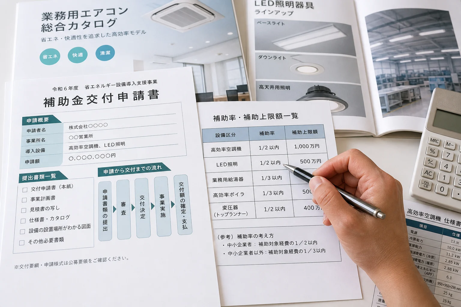 補助対象設備と補助率を比較する書類クローズアップ