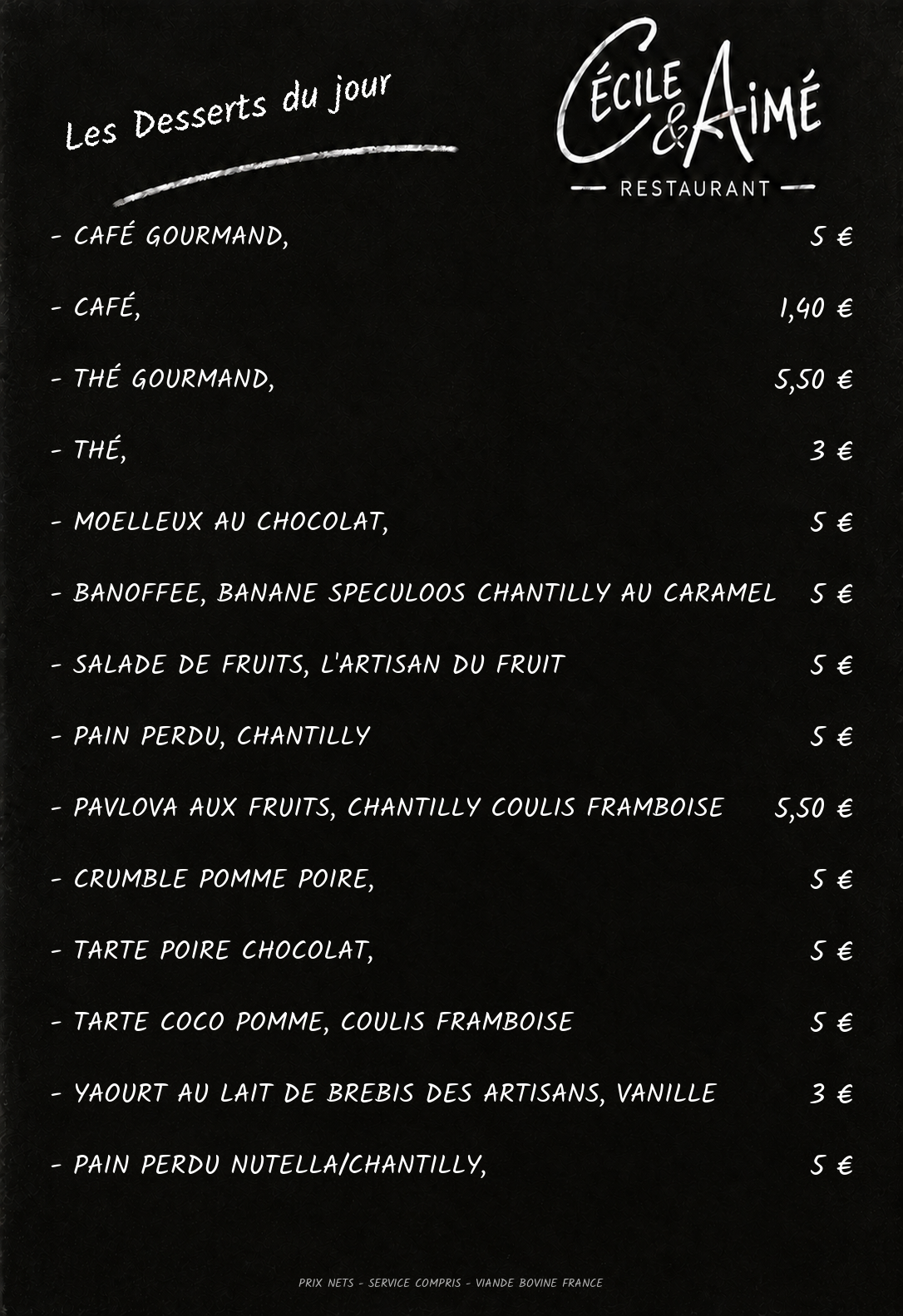 Desserts du jour du restaurant Cécile et Aimé à Rodez