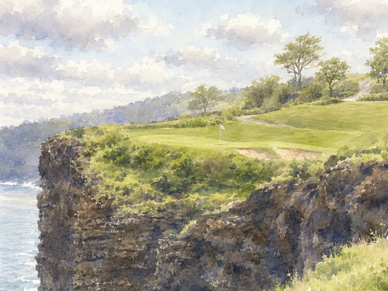 Watercolor painting-style print of Manele Lanai No. 13