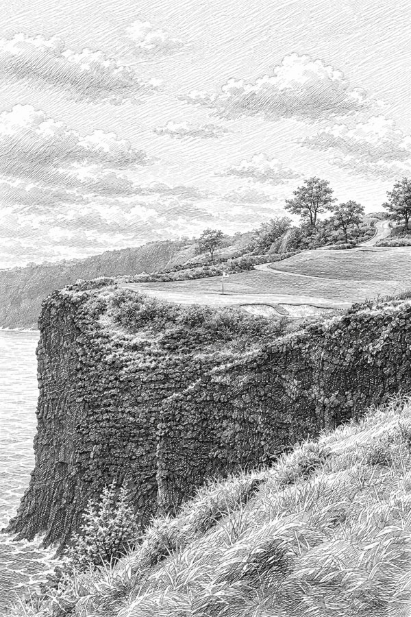 Ink Minimalist painting-style print of Manele Lanai No. 13