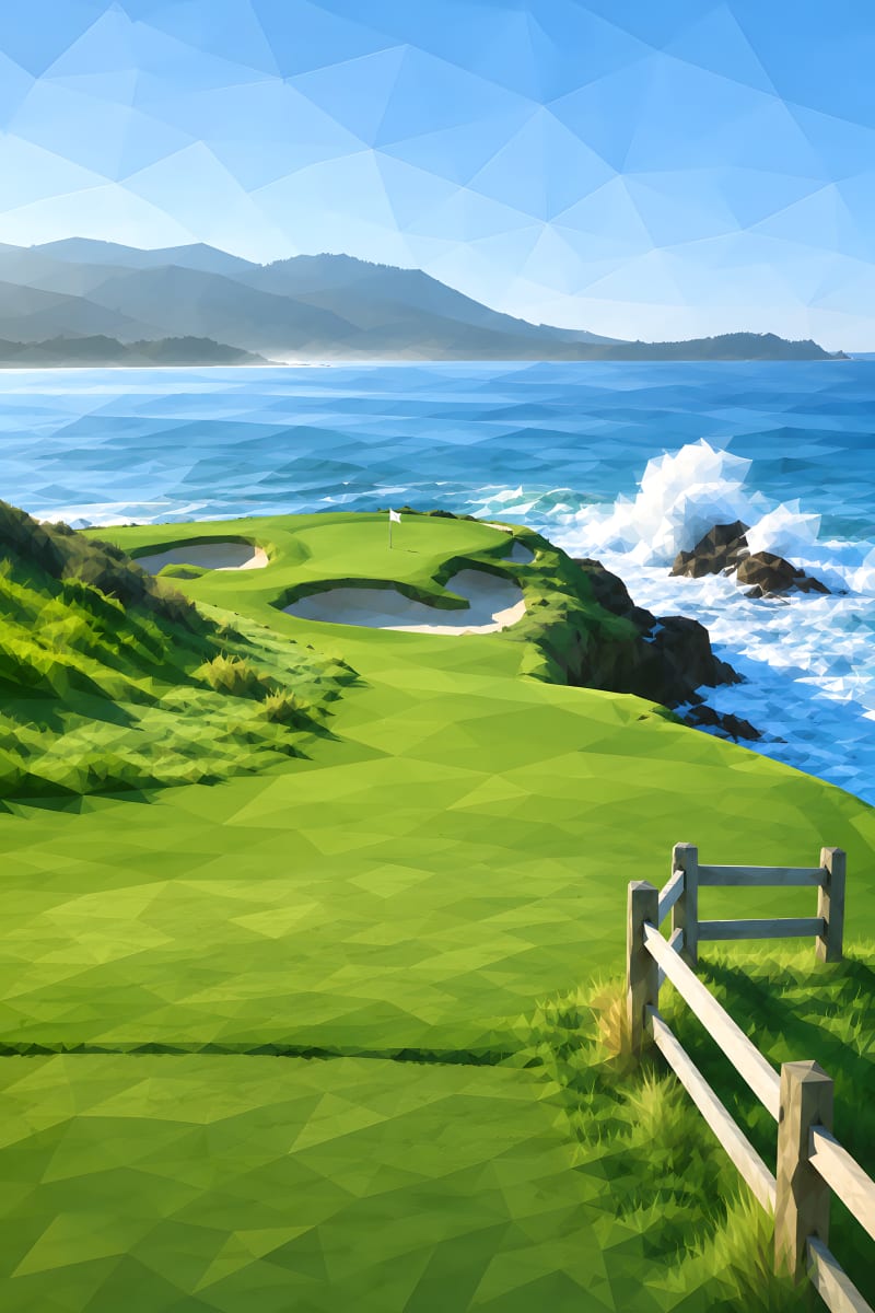 Cubist painting-style print of Pebble Beach No. 7