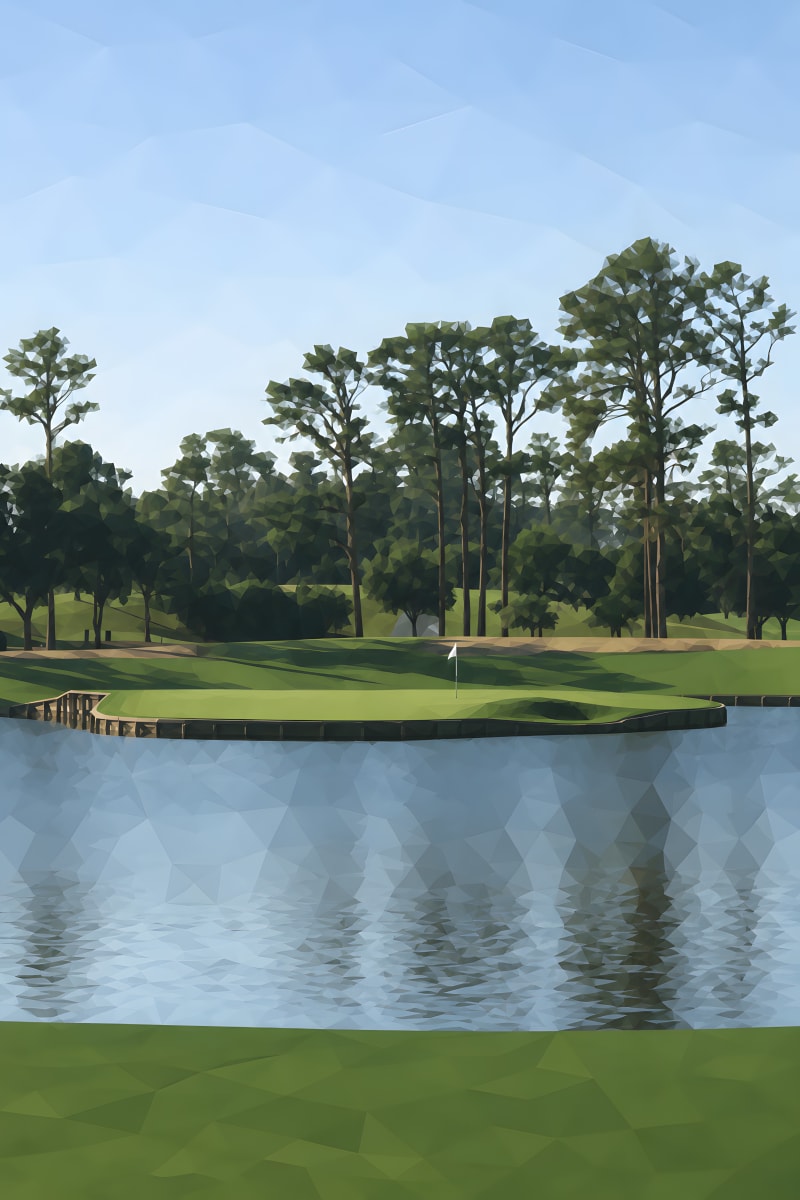 Cubist painting-style print of TPC Sawgrass No. 17