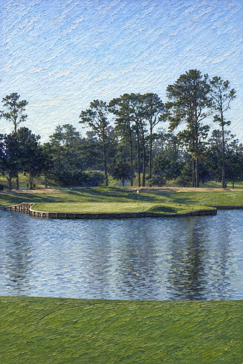 Impressionist painting-style print of TPC Sawgrass No. 17