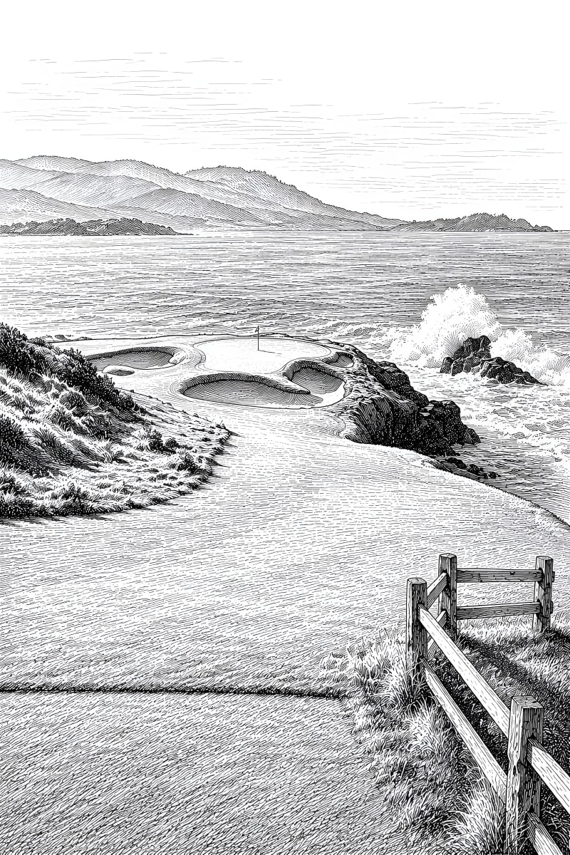 Ink Minimalist painting-style print of Pebble Beach No. 7