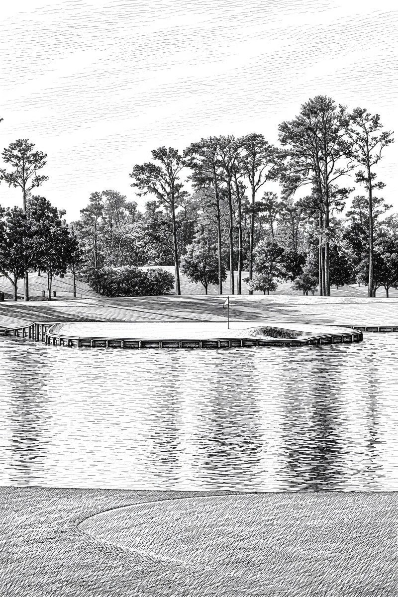 Ink Minimalist painting-style print of TPC Sawgrass No. 17