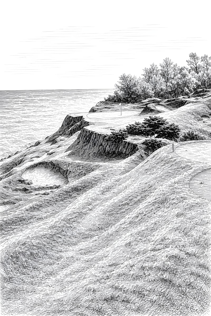 Ink Minimalist painting of Whistling Straits No. 17