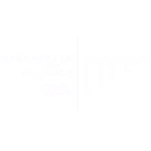 Manchester Alliance logo rendered in white, featuring the organization name and monogram.