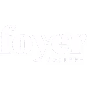 Foyer Gallery logo rendered in white, featuring large lowercase serif lettering.