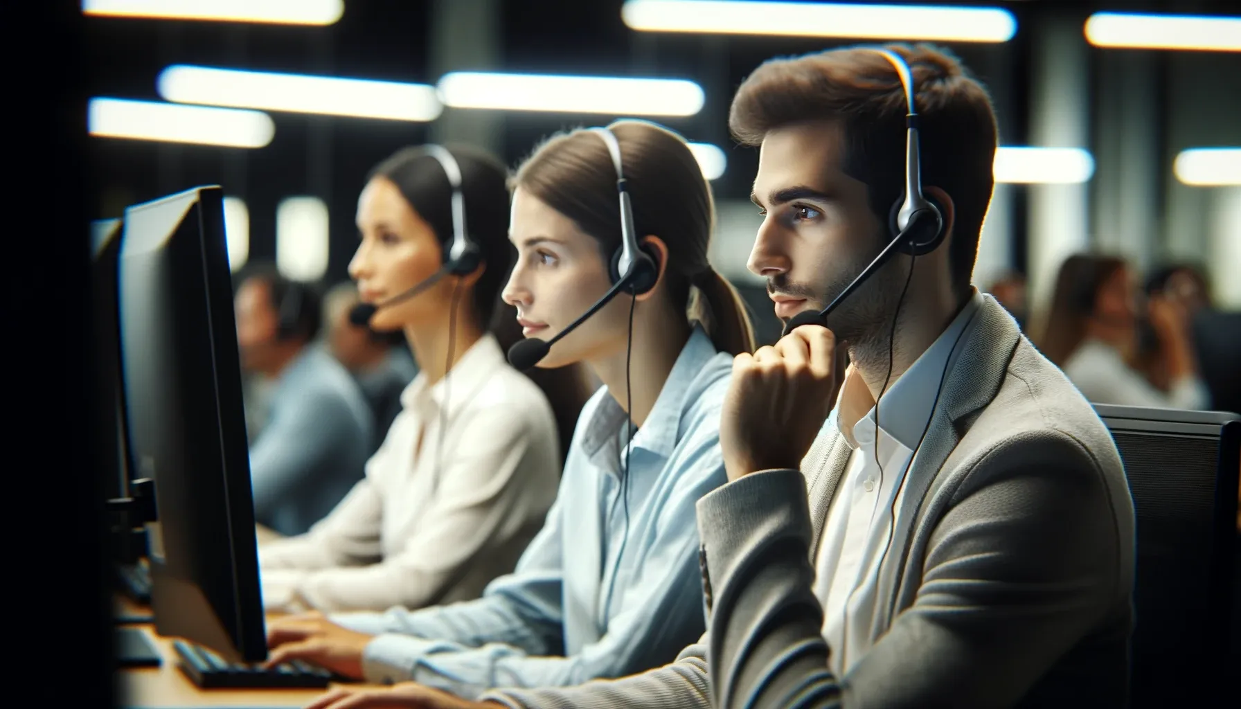 A call center staffed with dozens of people