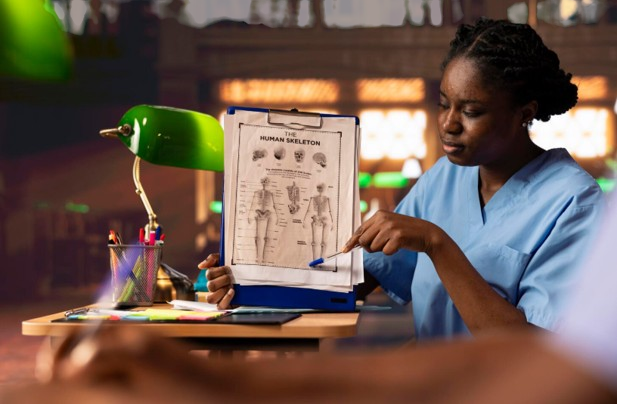 Diverse group of healthcare and technology professionals in formal business meeting discussing strategic initiatives around conference table