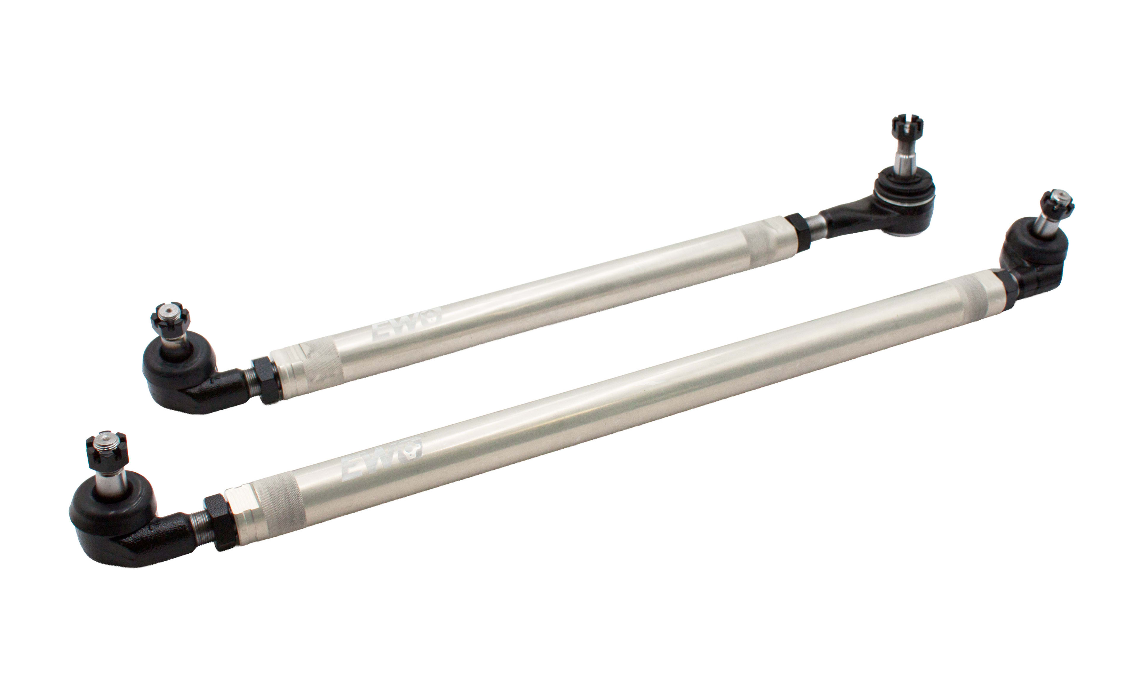 Jeep JK JKU Under The Knuckle aluminum finish 1 ton heavy duty tie rod and drag link steering kit by EWO made from 7075 aircraft grade aluminum