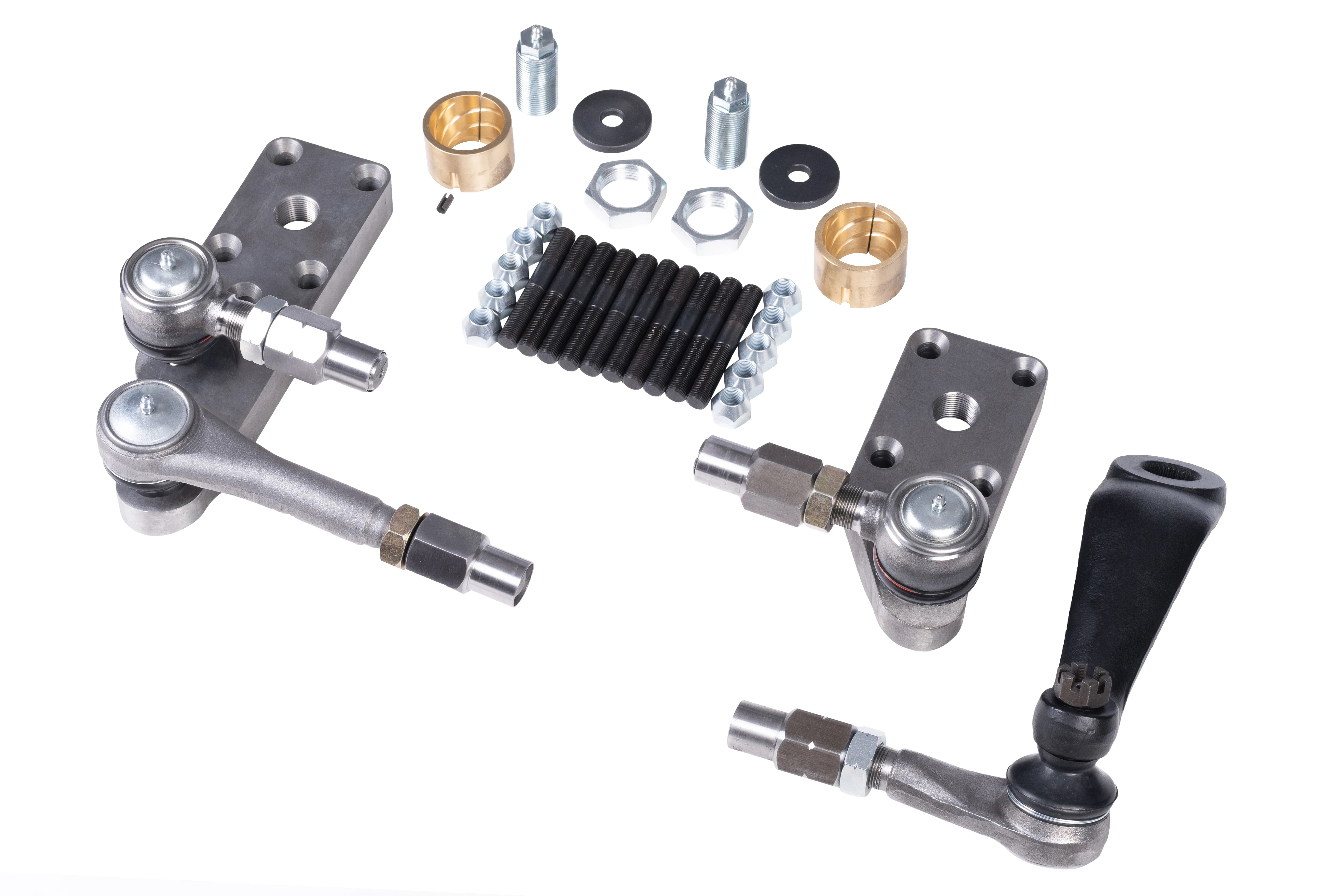 Dana 60 High Steer Crossover Steering Kit with Bronze Kingpin Bushings, Billet High Steer Arms, Drag Link, Tie Rod Ends and Hardware Made in USA