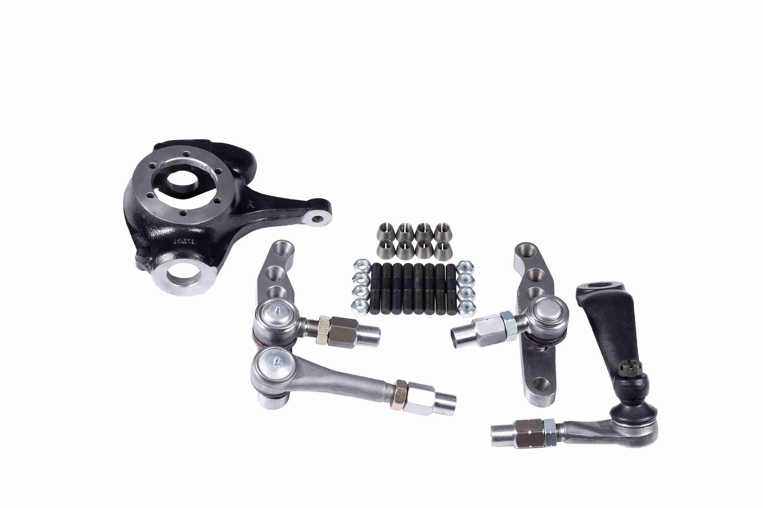 East West Off Road Dana 44 high steer crossover steering kit with billet arms, chromoly studs, drag link ends, and passenger knuckle for GM Chevy Jeep 1-ton steering conversion