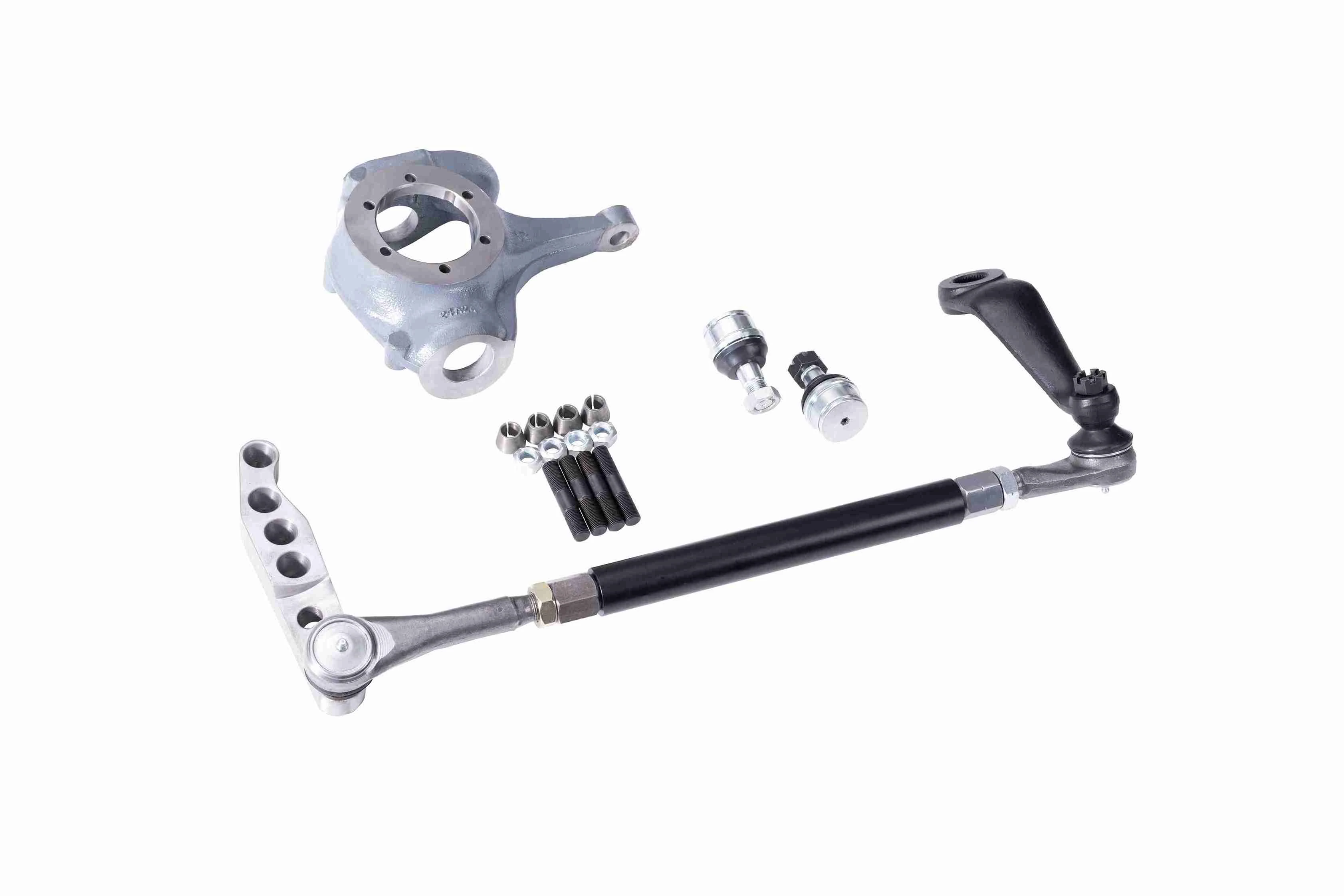 EWO Chevy 10 Bolt Complete Crossover High Steer Kit for Dana 44, K10, K20, K5 Blazer — includes billet arm, DOM drag link, knuckle, and pitman arm
