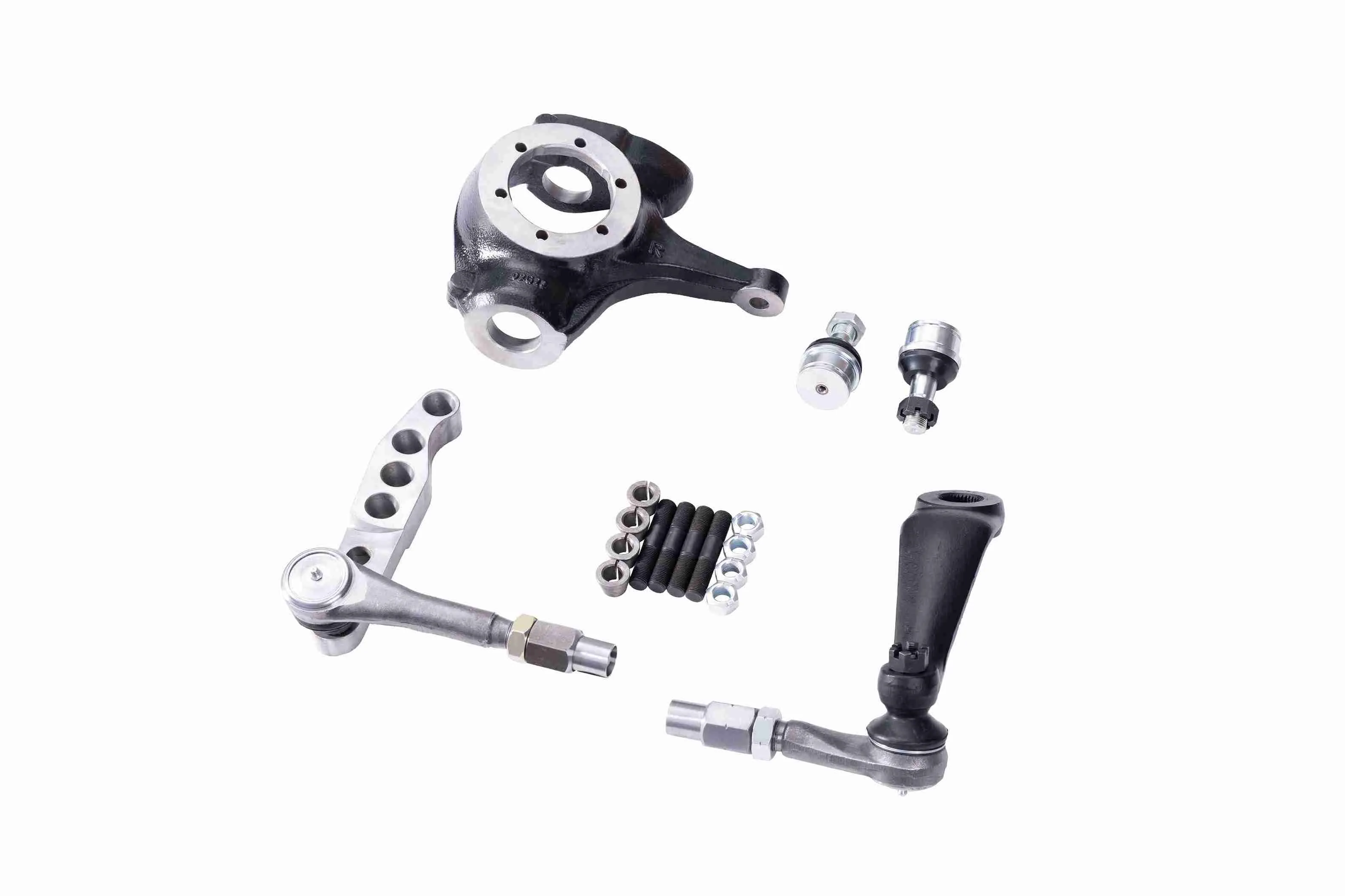 GM Chevy Dana 44 crossover steering kit with flat top knuckle billet steering arm drag link ends and heavy-duty steering hardware