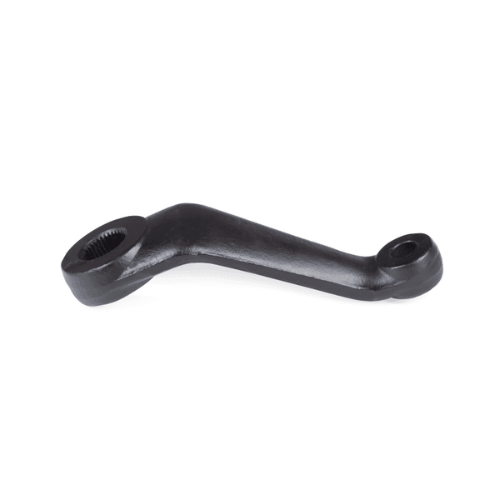 Left side view of the black forged steel drop pitman arm used for Chevy and GMC high steer Dana 44 configurations.