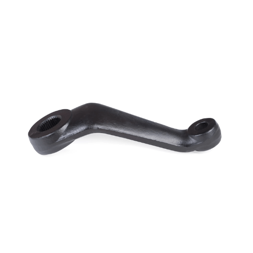 Side view of the black forged steel drop pitman arm used for correcting steering geometry on Chevy and GMC Dana 60 high steer configurations.