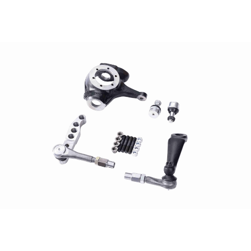 GM Chevy Dana 44 crossover steering kit with flat top knuckle, billet steering arm, drag link ends, and heavy-duty steering hardware