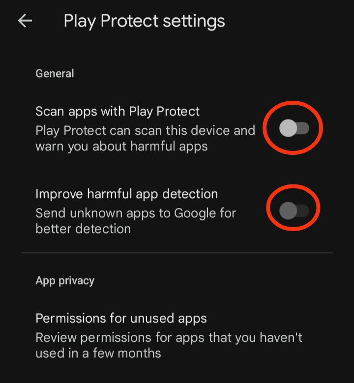 Turn off settings