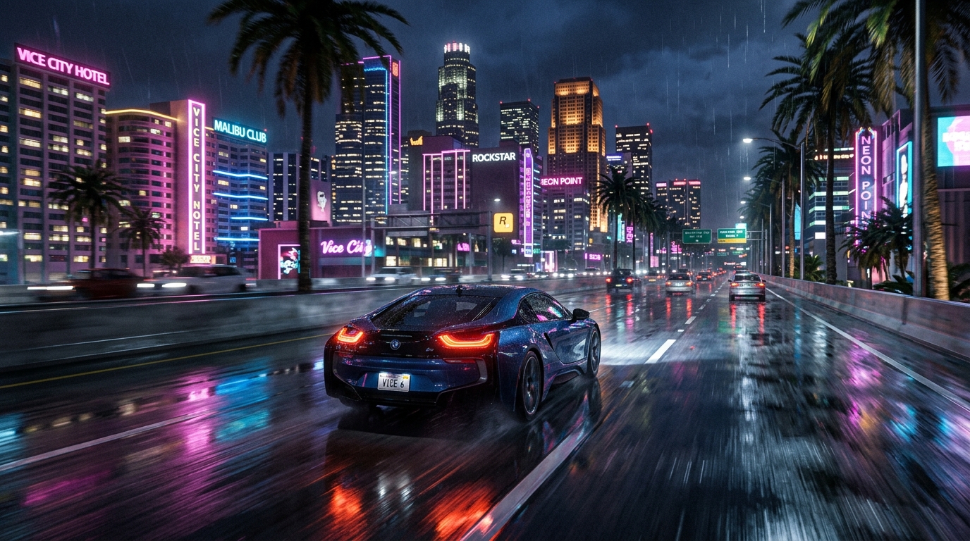 GTA 6 Vice City Night Highway Pursuit