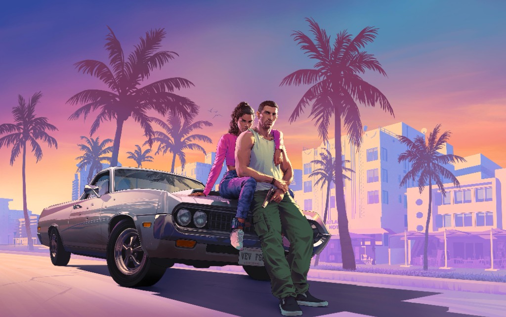 Official Rockstar Games Grand Theft Auto VI Trailer Artwork - Jason and Lucia Vice City
