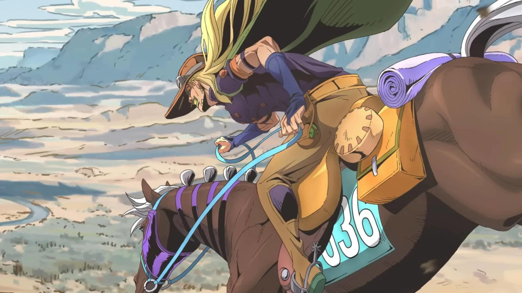 Gyro Zeppeli riding on his horse