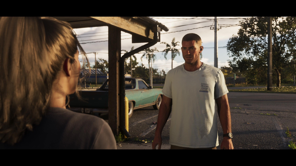 Jason and Lucia outside gas station in Vice City GTA 6