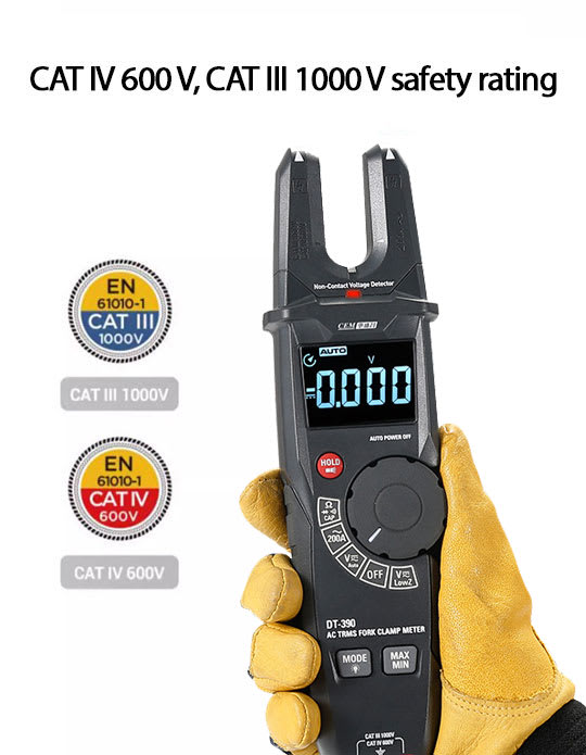 Cem Testing CEM DT-390 fork clamp meter - Voltage, Continuity and Current Tester ...