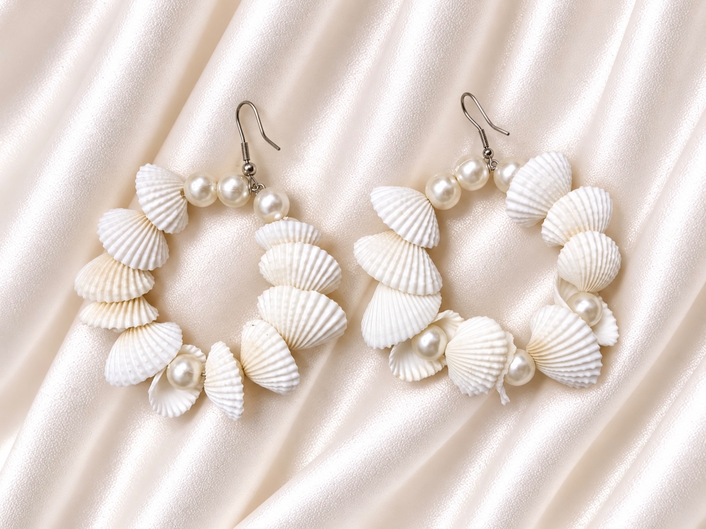 White Seashell & Pearl Drop Earrings – Boho Beach Jewellery