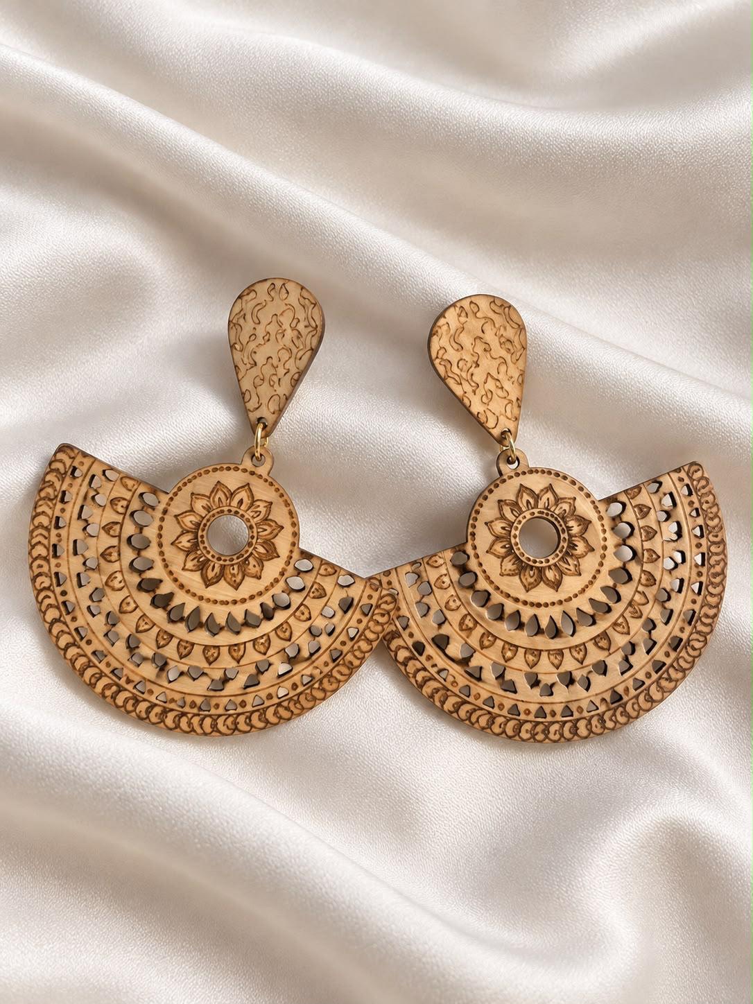 Engraved Mandala Wooden-Look Statement Earrings