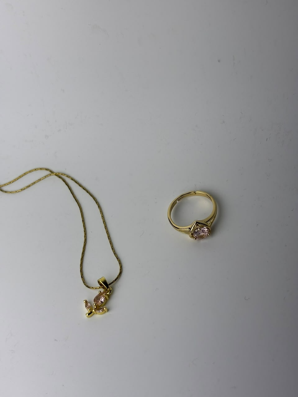 Elegant Pink Stone Gold-Tone Necklace & Ring Combo