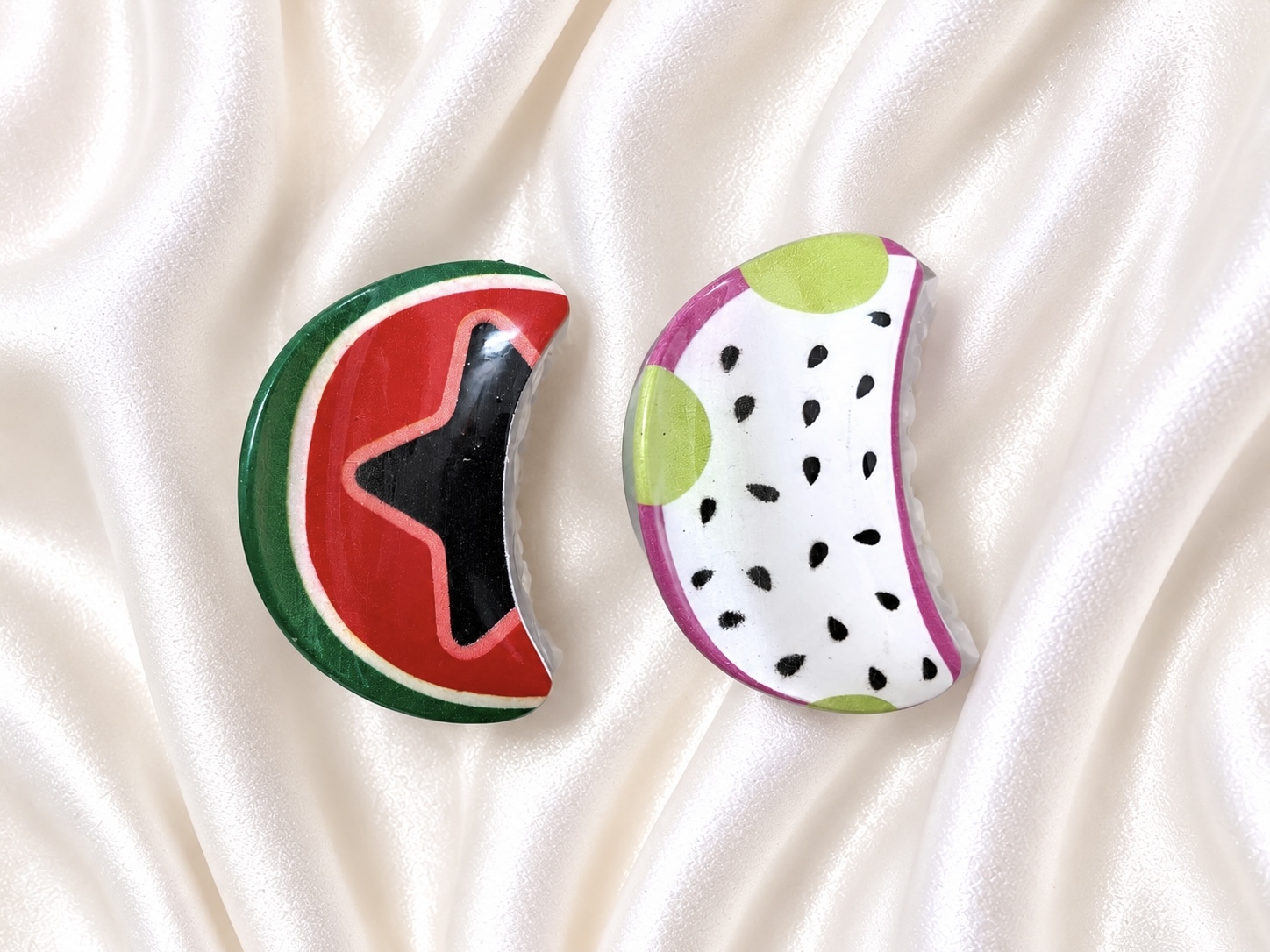 Fruit-Inspired Hair Claw Clip Set – Watermelon Star & Pink Dragon Fruit