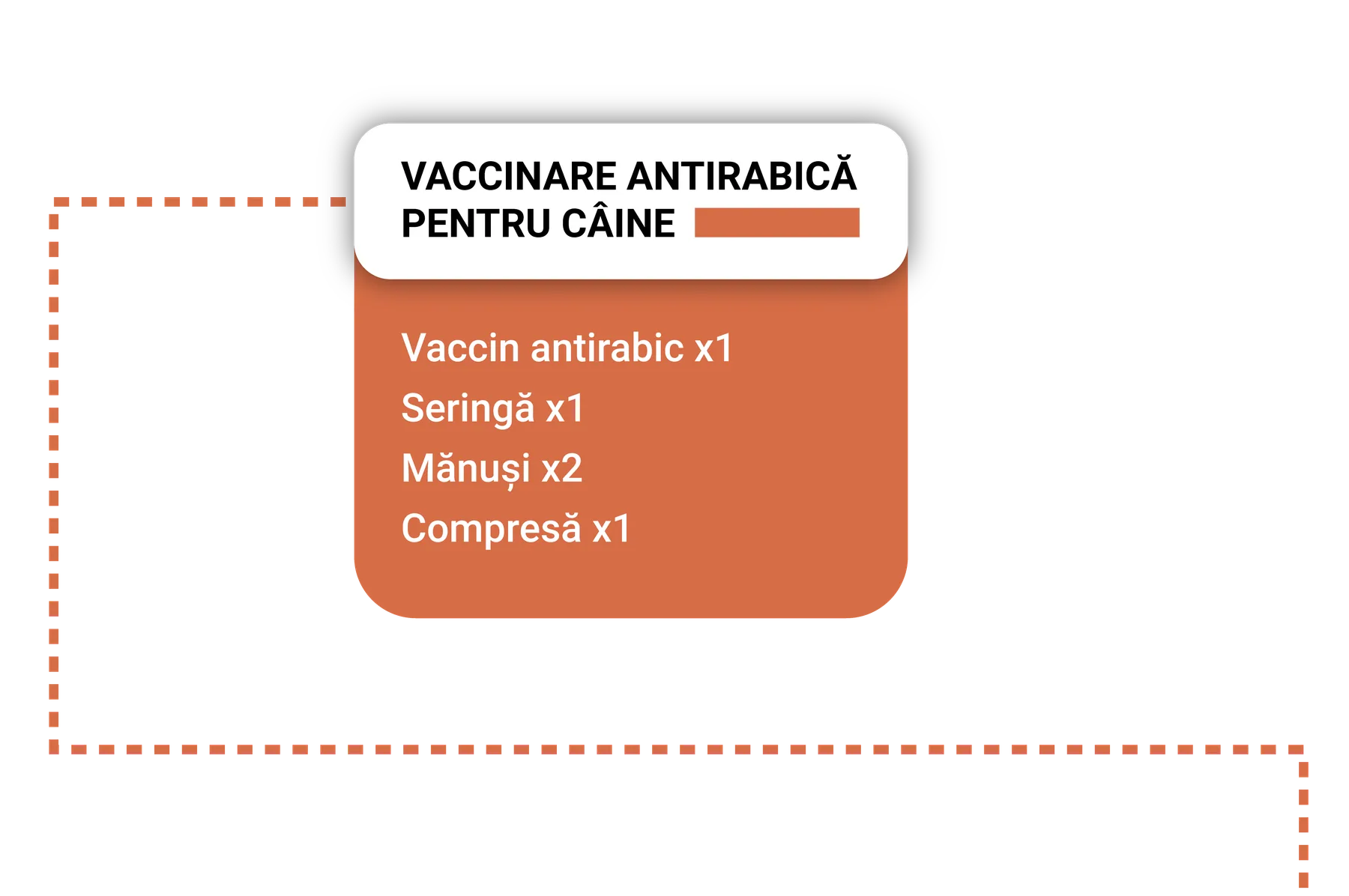 Card de serviciu „Vaccinare antirabică pentru câine” cu lista de consumabile: vaccin, seringă, mănuși, compresă.