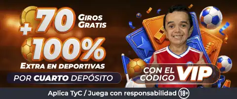  🎰 ¡Tu Cuarto Depósito Tiene Doble Recompensa! +100% en Deportivas y 70 Giros Gratis 