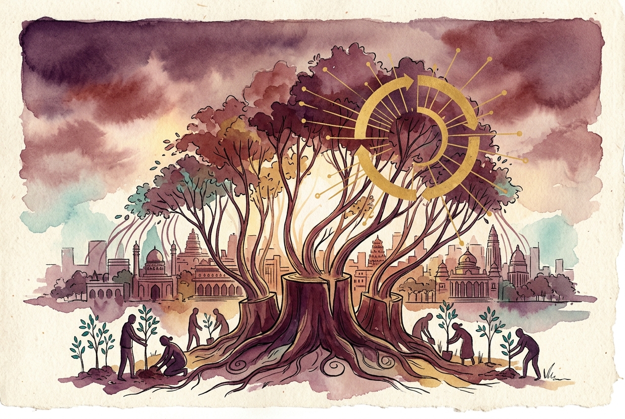What if every felled tree in Bangalore had to be answered by ten planted ones? — a card from the Bangalore deck of the Xin Canvas
