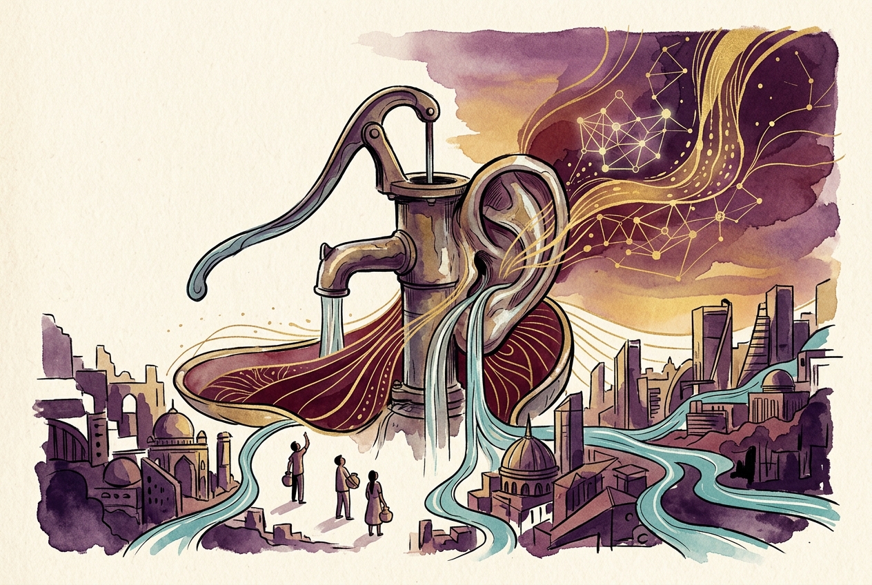 What if borewells told the truth and the city listened? — a card from the Bangalore deck of the Xin Canvas