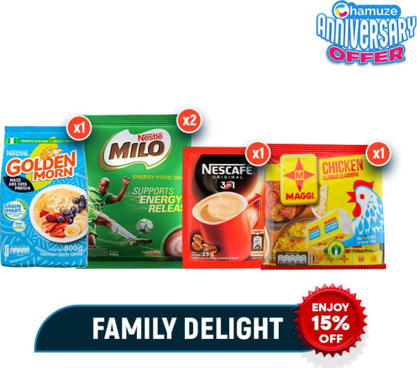 Family Delight - Milo 400g x2, Golden Morn 600g, Maggi Chicken Cube & Nescafe 3in1