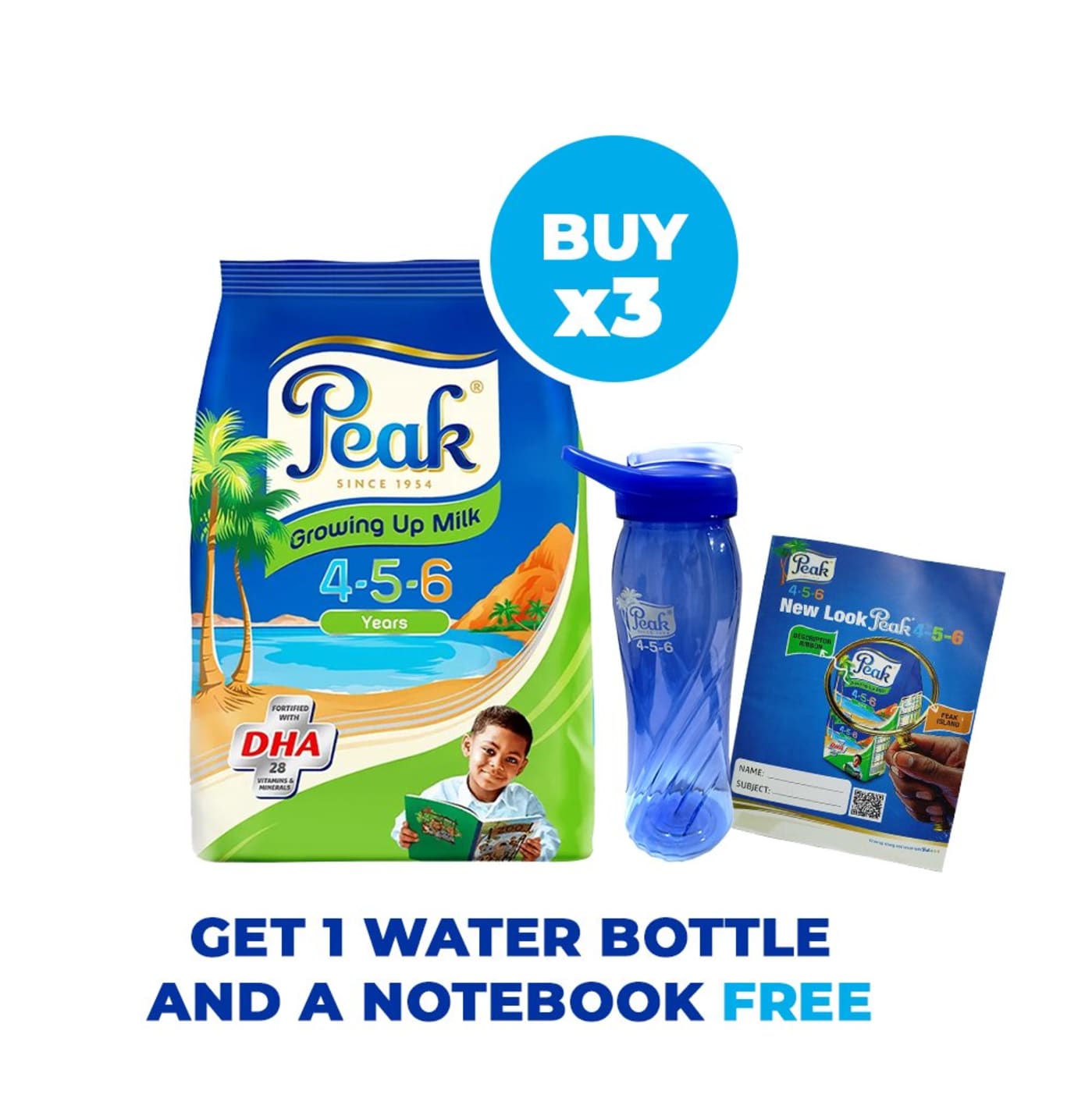 Buy 3 Peak 4-5-6 360g Pouch, Get 1 Water Bottle + Notebook