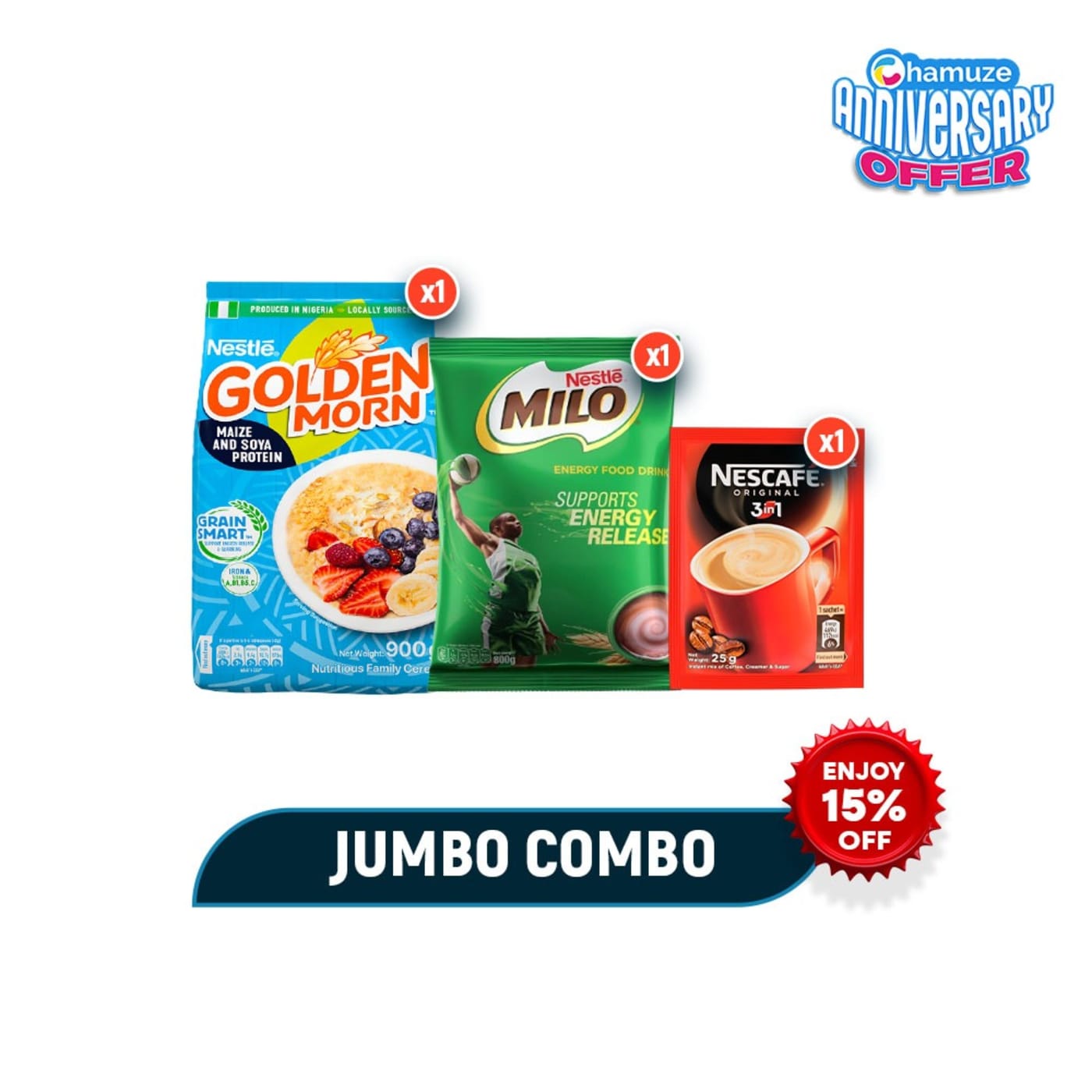 Jumbo Combo - Golden Morn 900g, Milo 800g & Nescafe 3in1