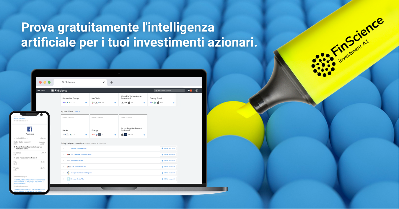 La piattaforma di dati alternativi di FinScience ora anche per investitori, trader e consulenti privati