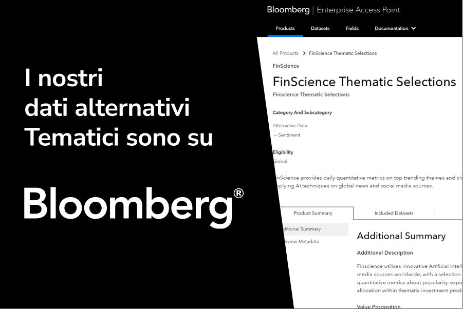 I Dati Alternativi tematici di FinScience sono su Bloomberg Enterprise Access Point