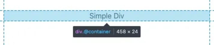 Mozilla Firefox developer tools showing the div.@container sized 458 x 24 px.