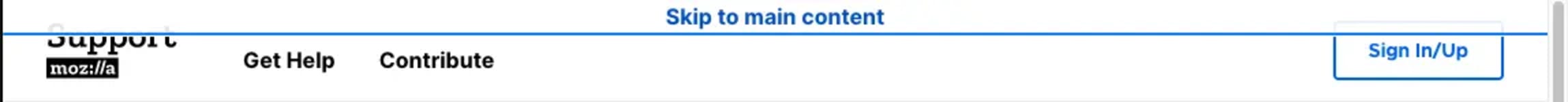 Mozilla support Web page with the skip link navigation visible